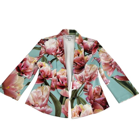 Joseph Ribkoff Long Sleeves Floral Print Blazer Jacket Blue & Pink‎ Size 10 - Picture 5 of 9